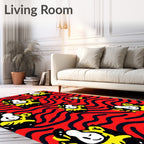Red Yellow Black Wavy Character Rug