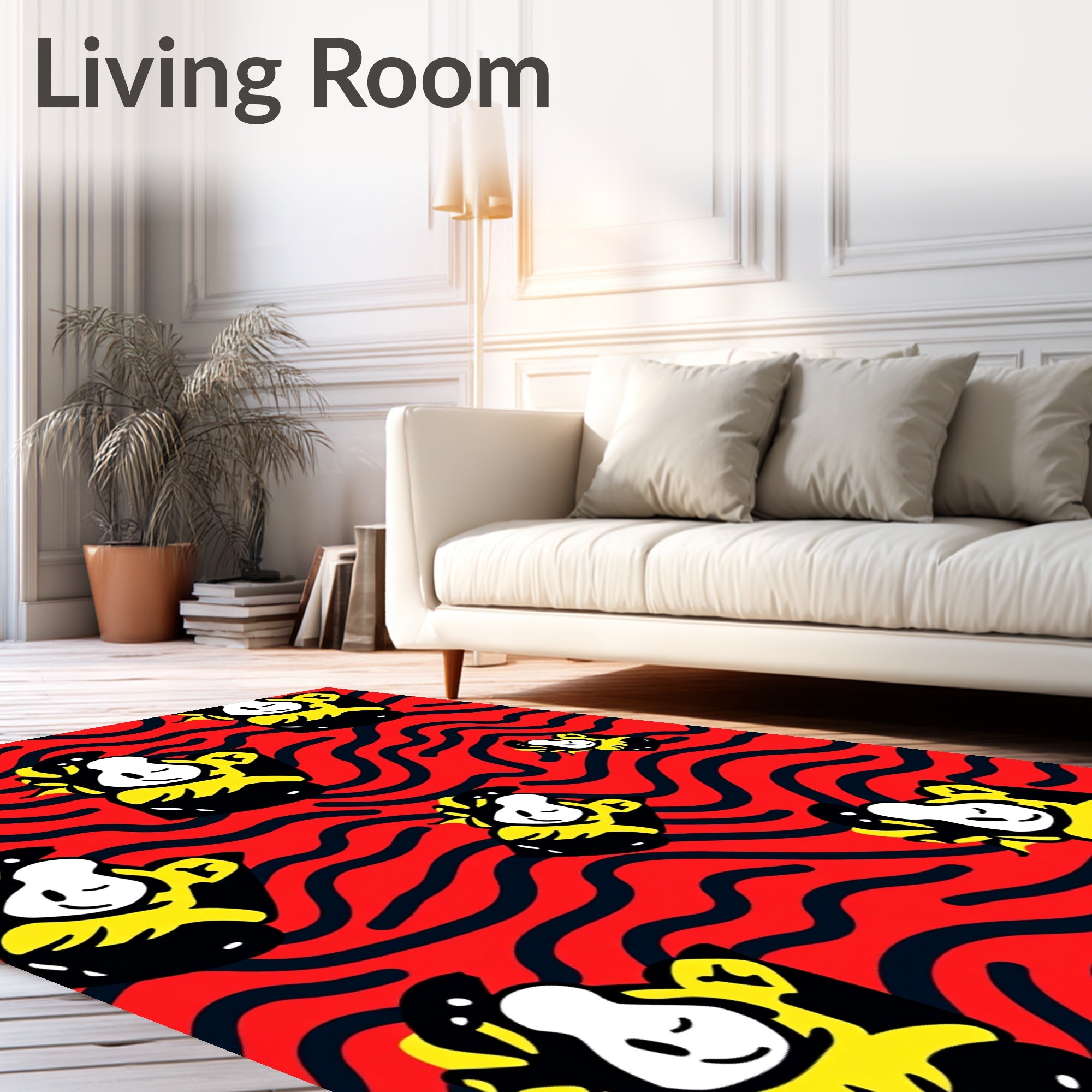 Red Yellow Black Wavy Character Rug