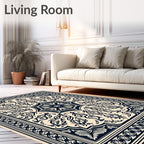 Dark Blue Floral Medallion Border Rug
