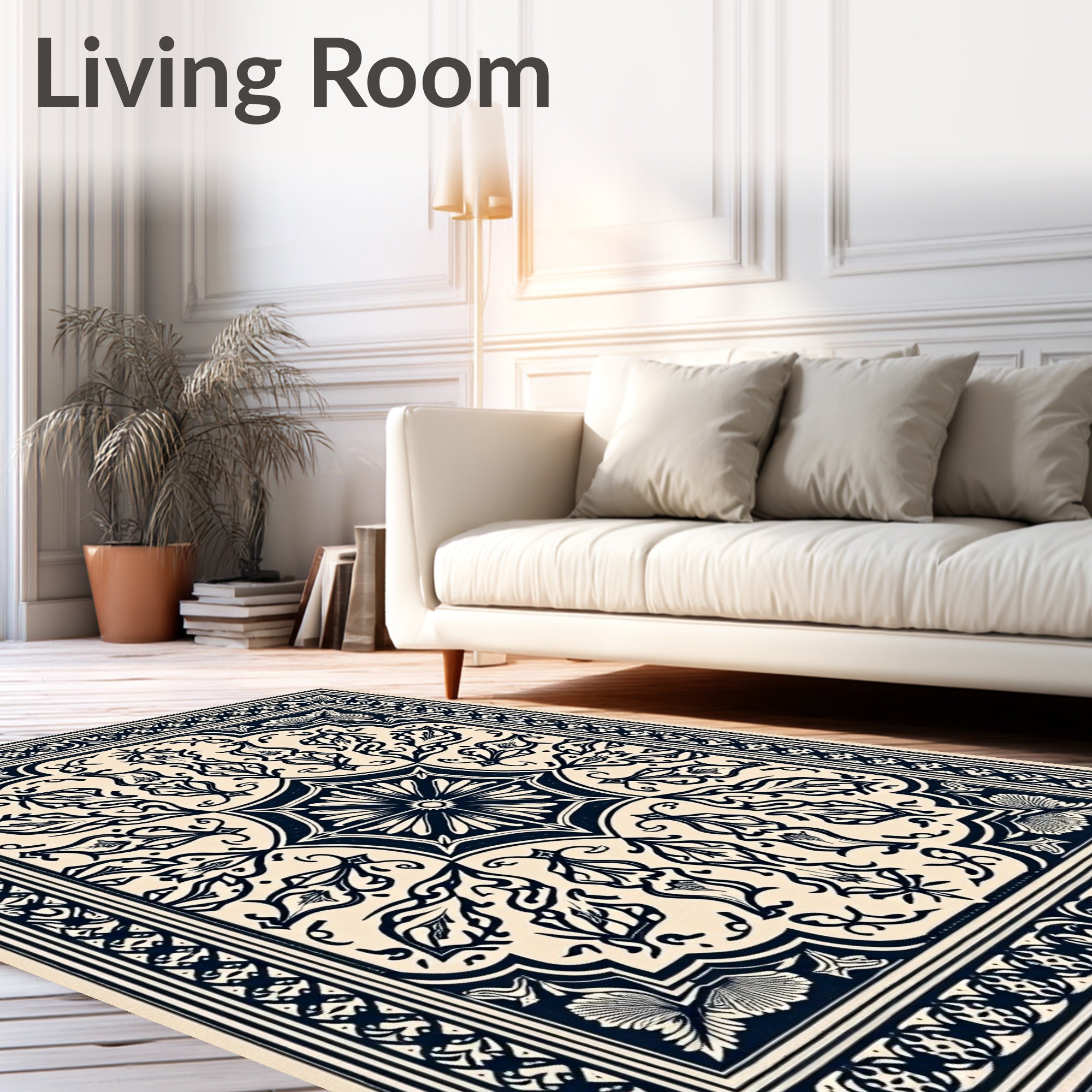Dark Blue Floral Medallion Border Rug