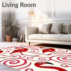 Crimson Flamingos with Pink Swirls Rug