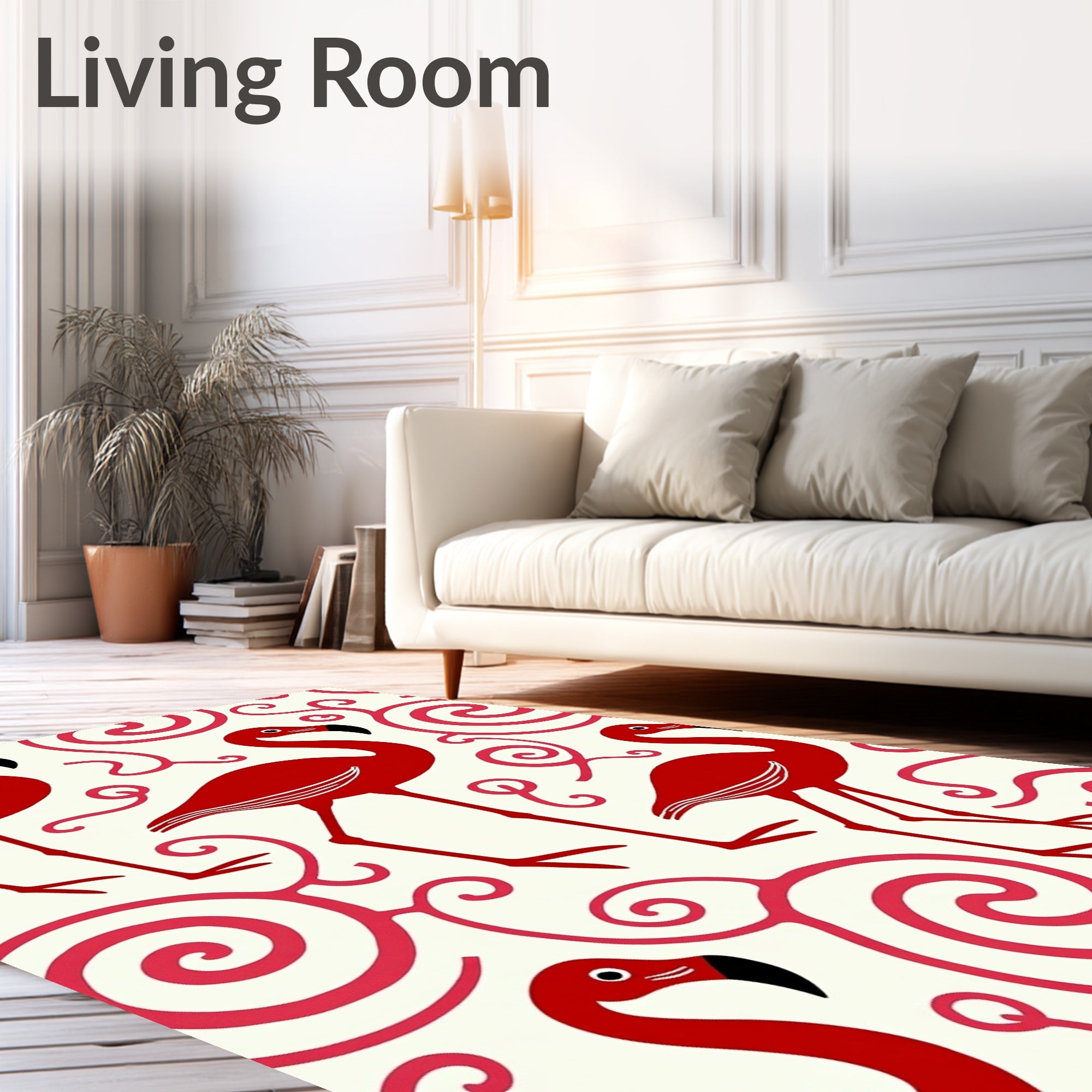 Crimson Flamingos with Pink Swirls Rug