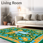 Golden Winged Angel Blue Floral Border Rug