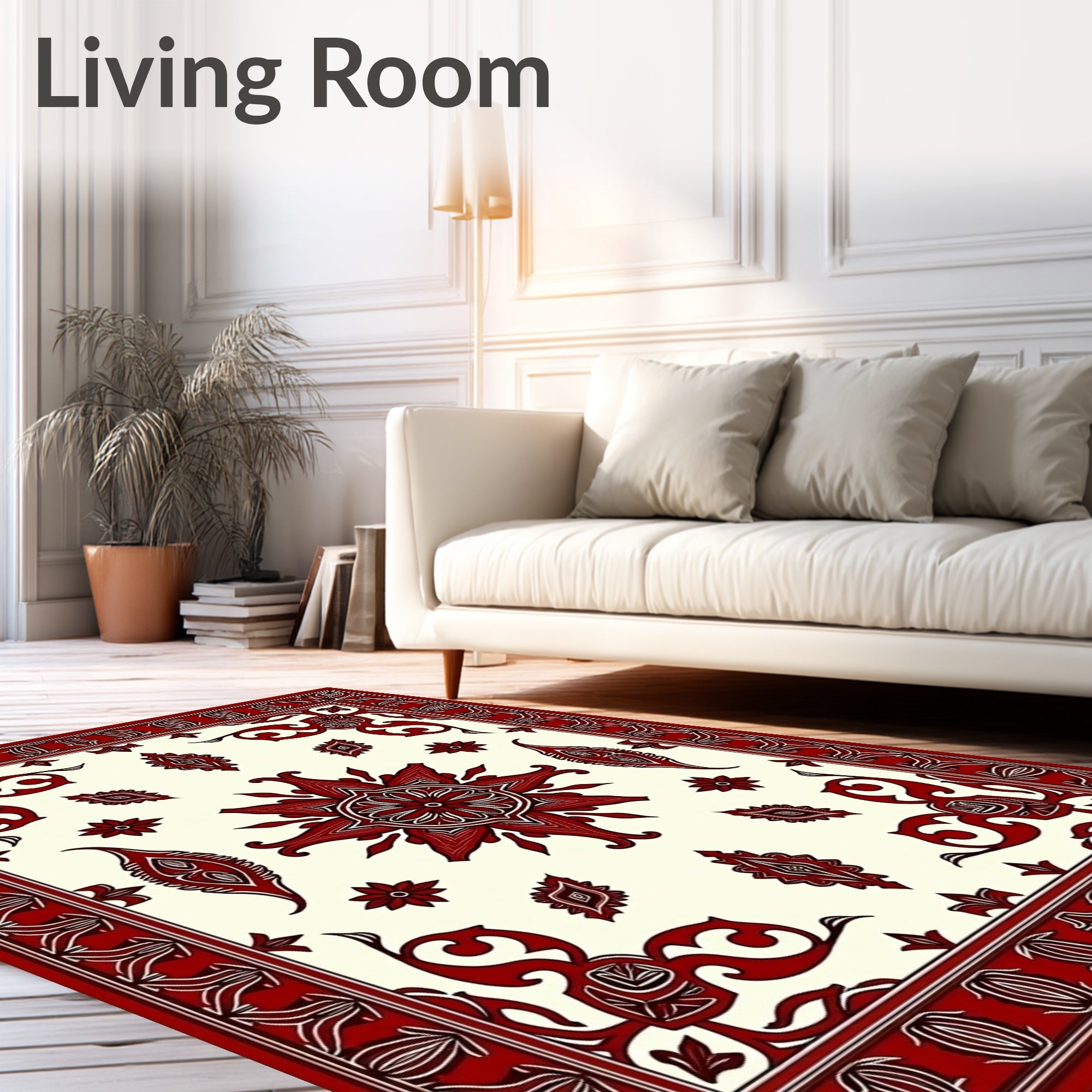 Rich Crimson Garden Foliage Accents Rug