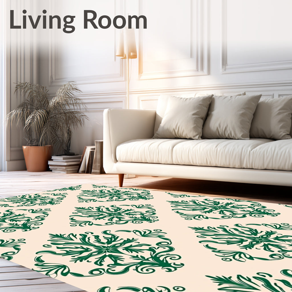 Dark Green Vintage Floral Damask Rug