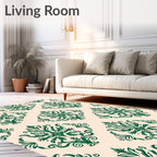 Dark Green Vintage Floral Damask Rug