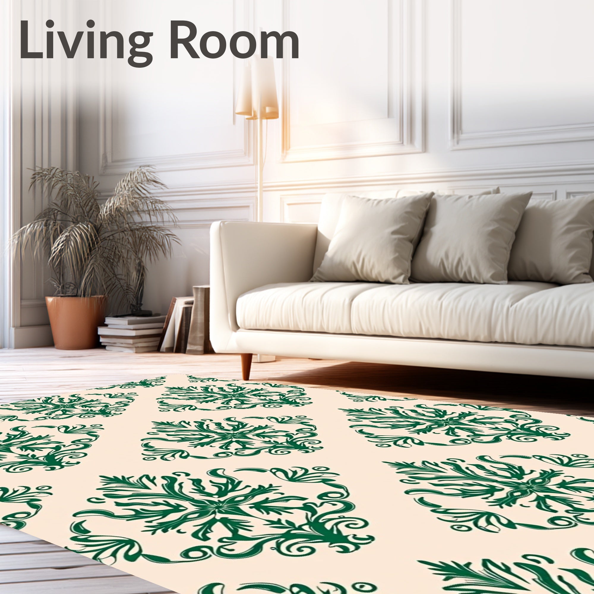 Dark Green Vintage Floral Damask Rug