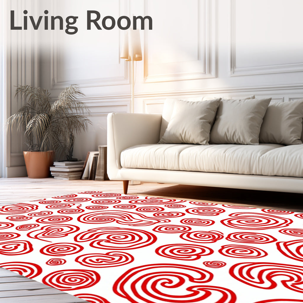 Red White Swirls Abstract Rug