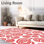 Red White Swirls Abstract Rug