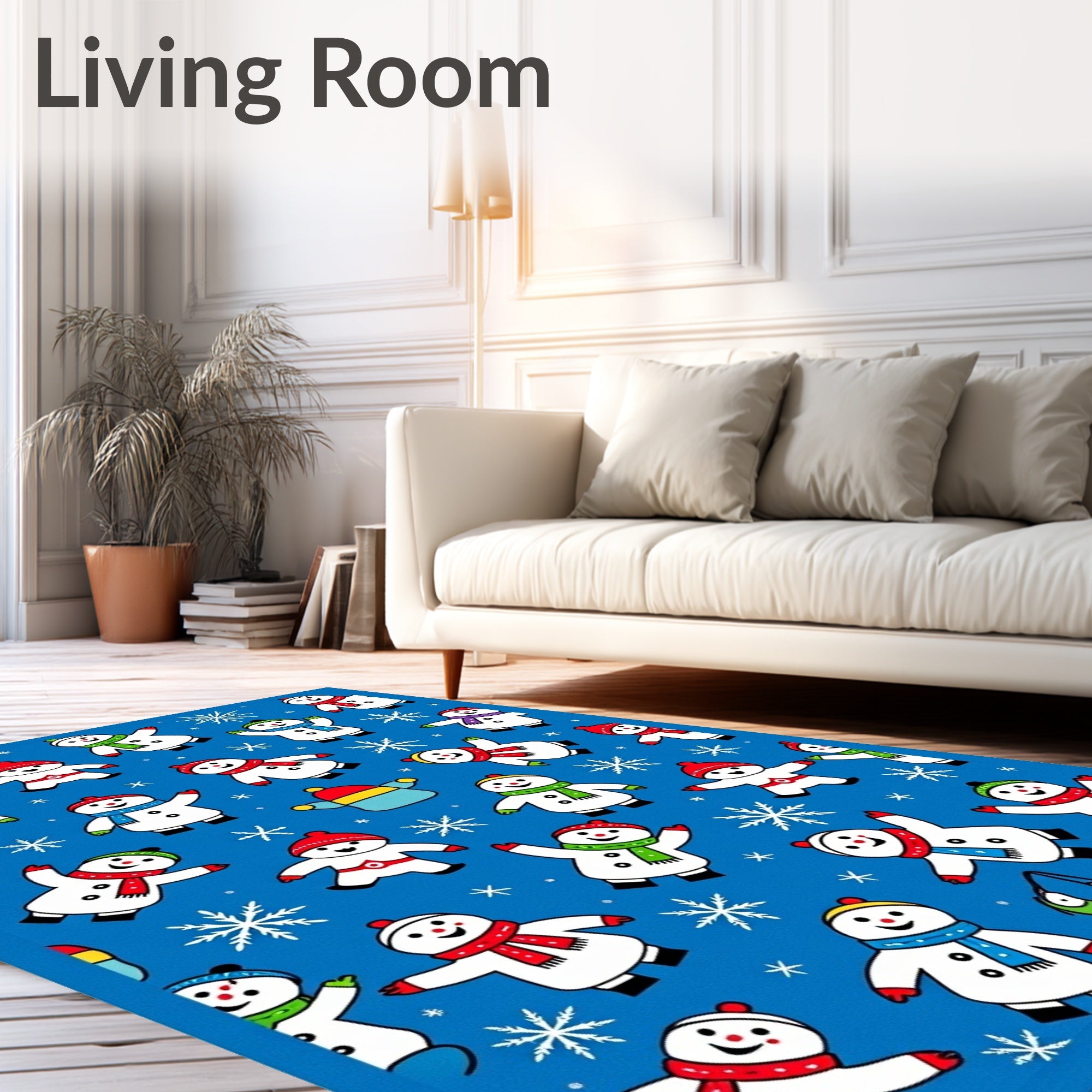 Charming Snowmen Blue Winter Snowflakes Rug