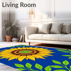 Vibrant Yellow Sunflower Green Leaves Rug