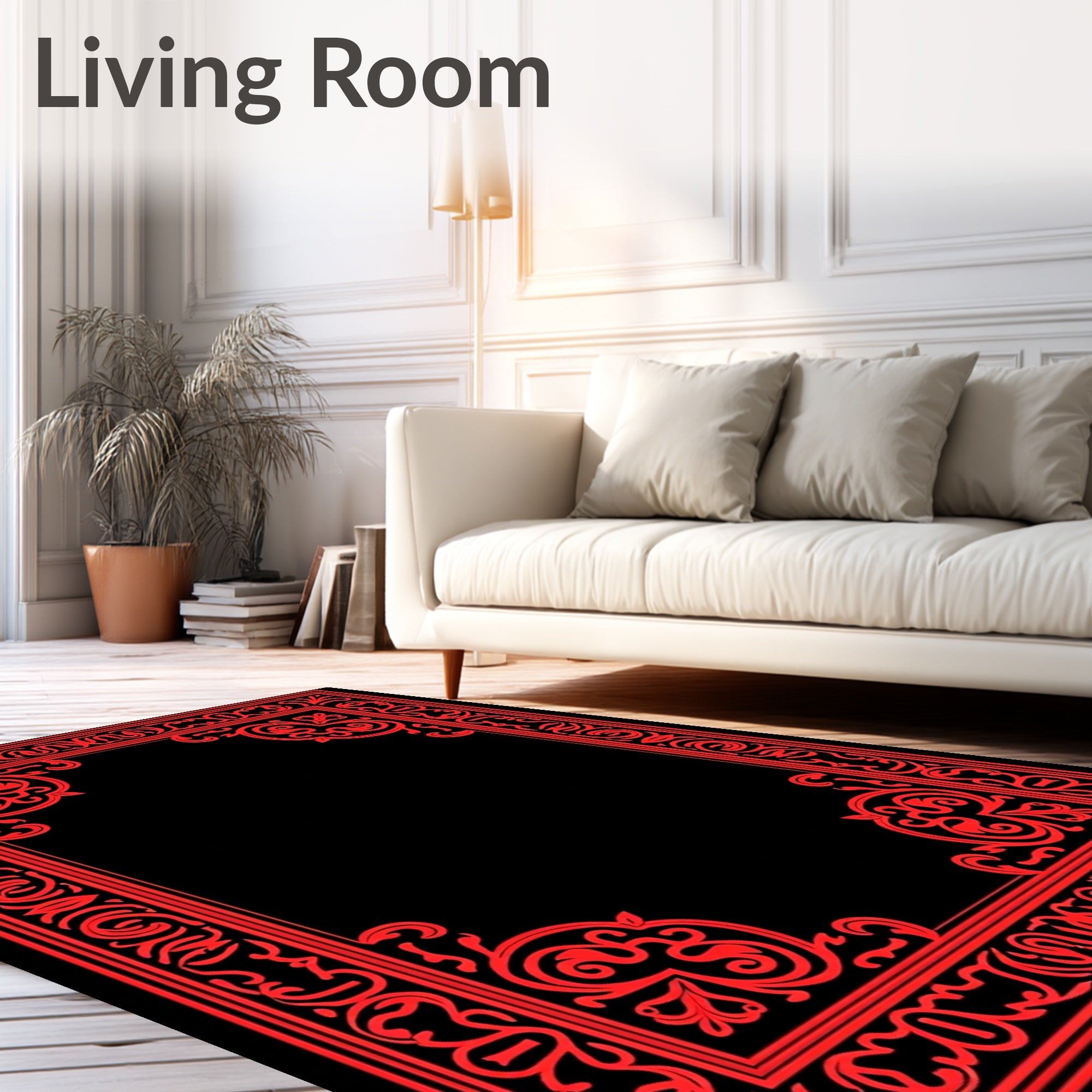 Ornate Red Scrolling Vintage Frame Rug