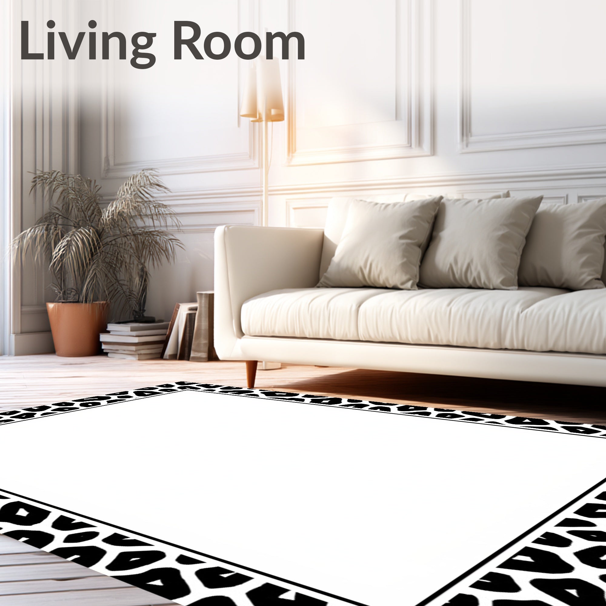 Black White Spotted Animal Print Rug