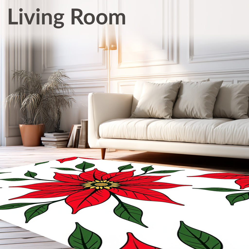 Red Poinsettia Bloom Leafy Sprig Rug
