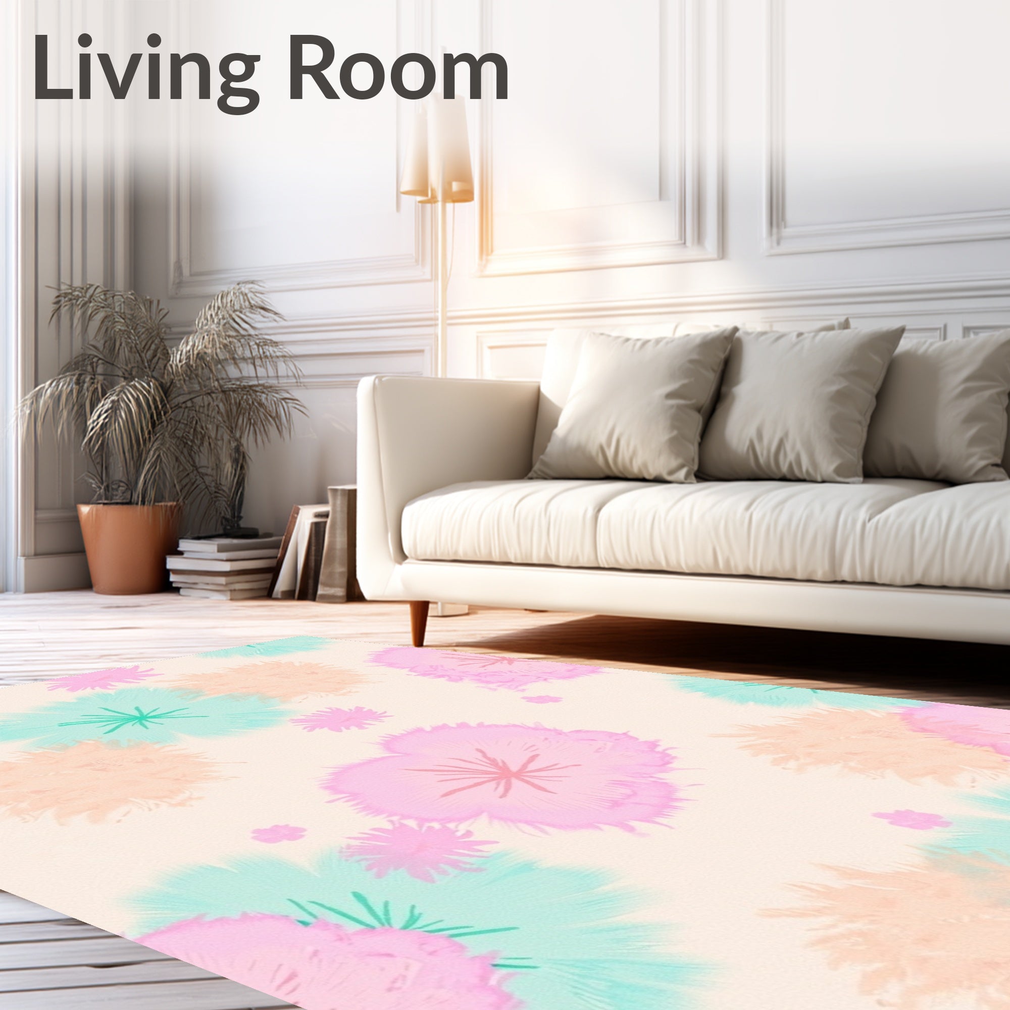 Pastel Feathered Floral Burst Rug