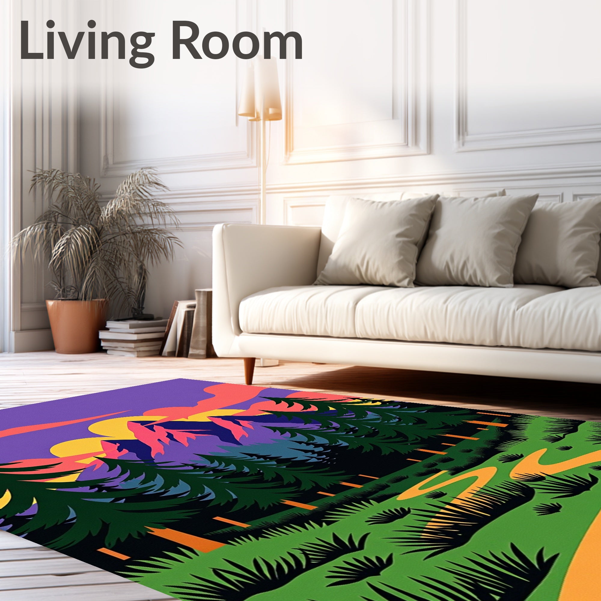 Crimson Sunset Forest Mountain Path Rug