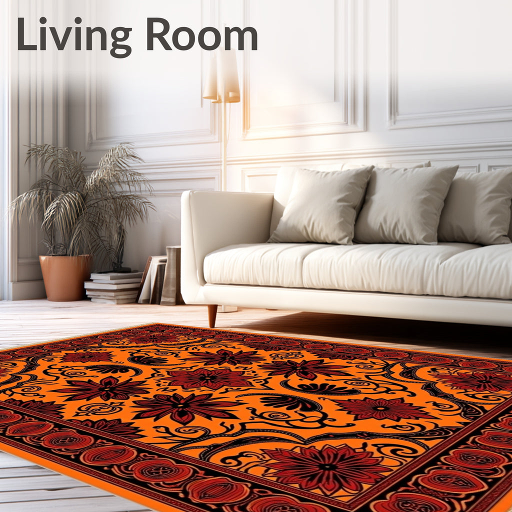 Bold Red Floral Orange Medallion Rug