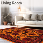 Bold Red Floral Orange Medallion Rug