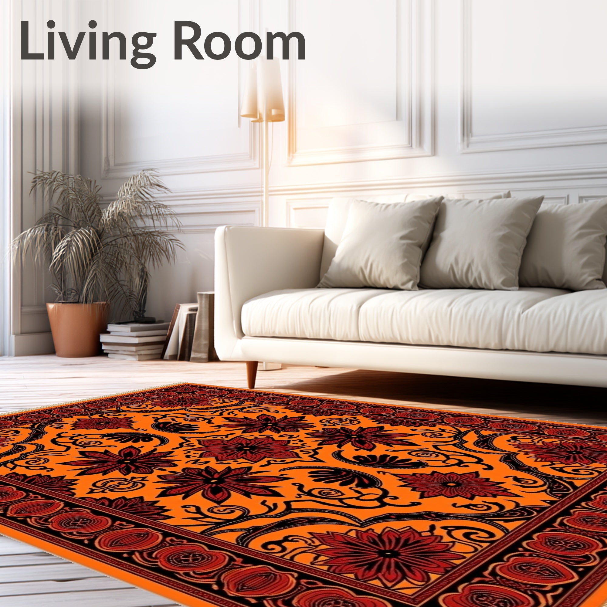 Bold Red Floral Orange Medallion Rug
