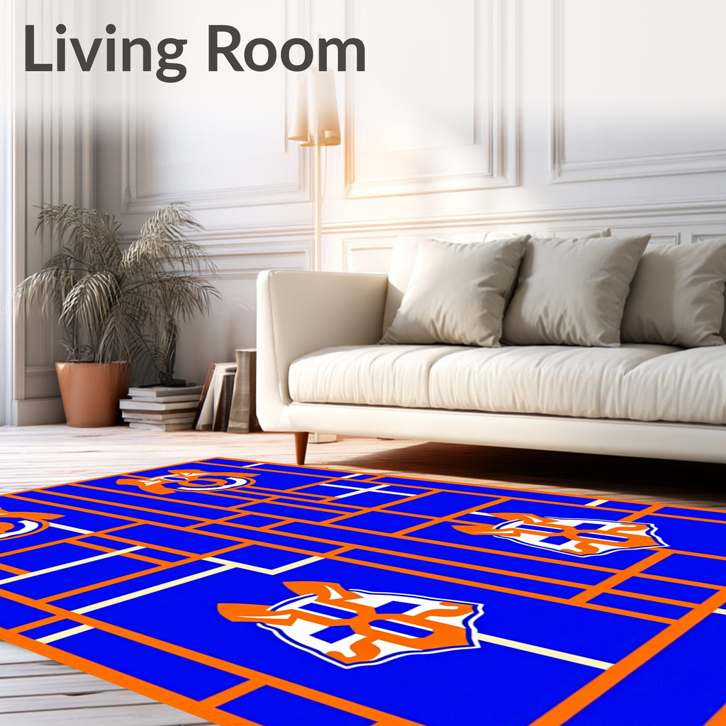 Bold Orange Blue Shield Emblem Rug