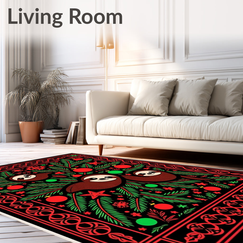 Festive Sloth Christmas Needlepoint Rug