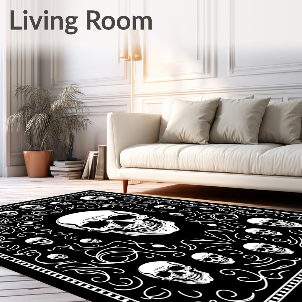 Black White Skull Bandana Swirl Rug