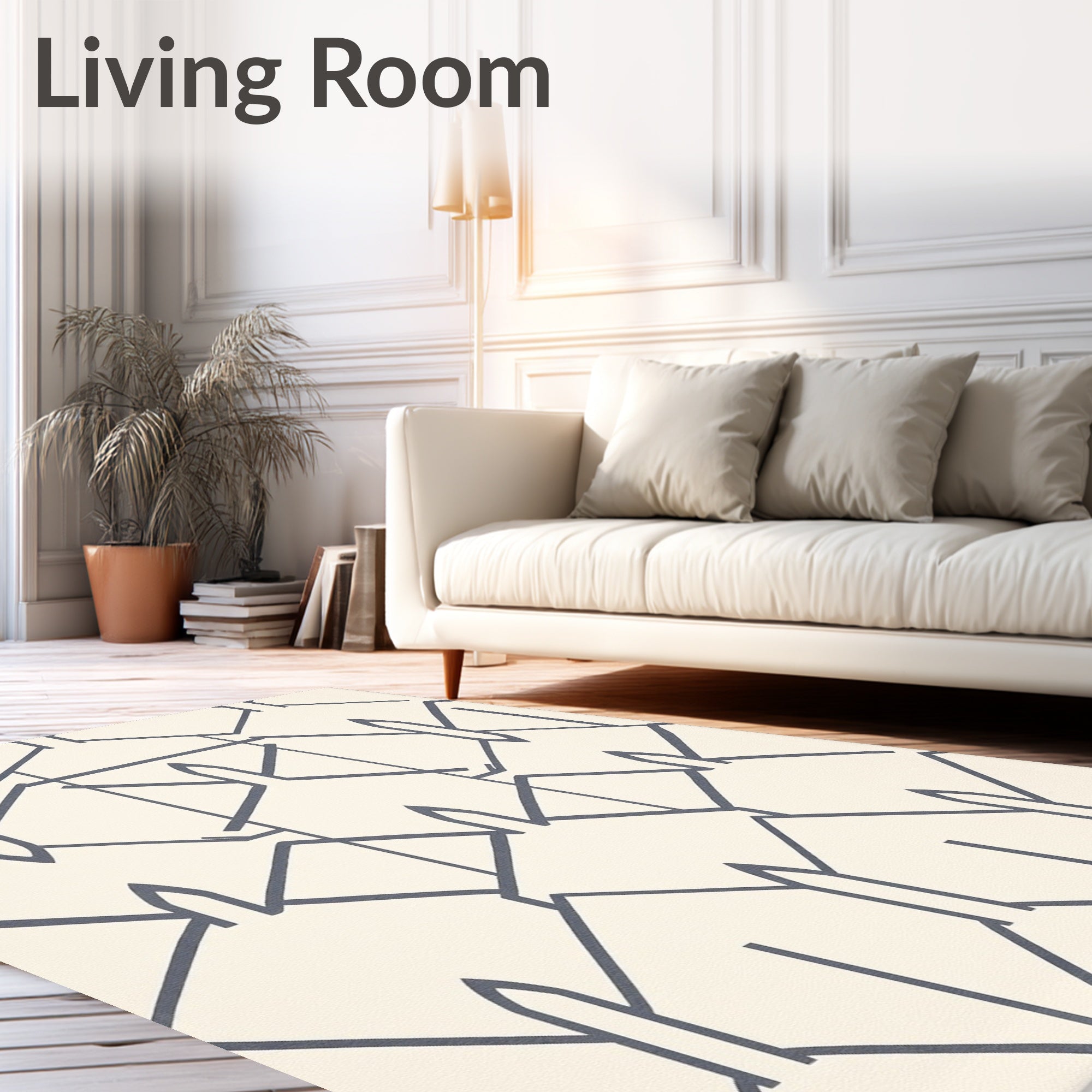 Cream Gray Linear Geometric Lattice Rug