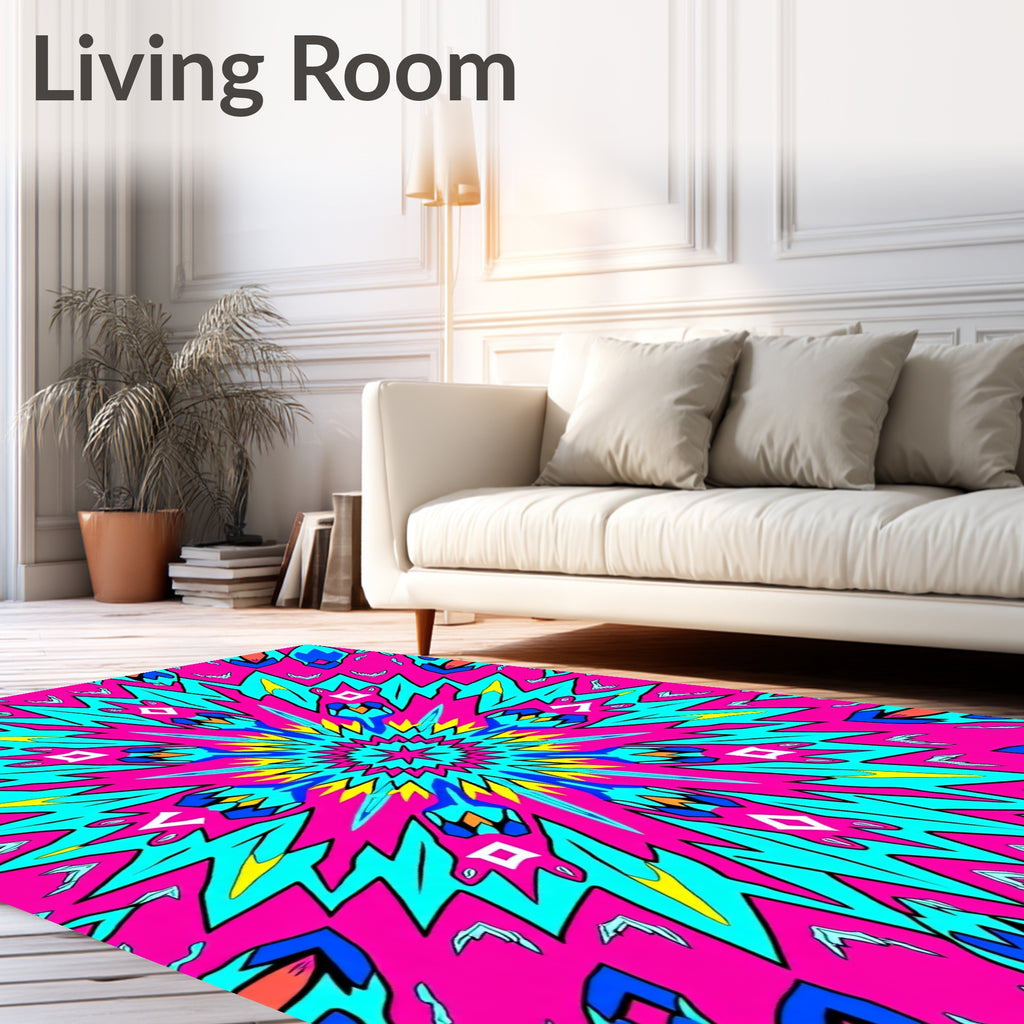 Vibrant Pink Geometric Sunburst Rug
