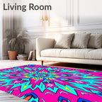 Vibrant Pink Geometric Sunburst Rug