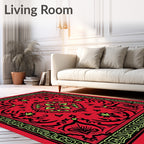 Vibrant Red Black Floral Medallion Rug