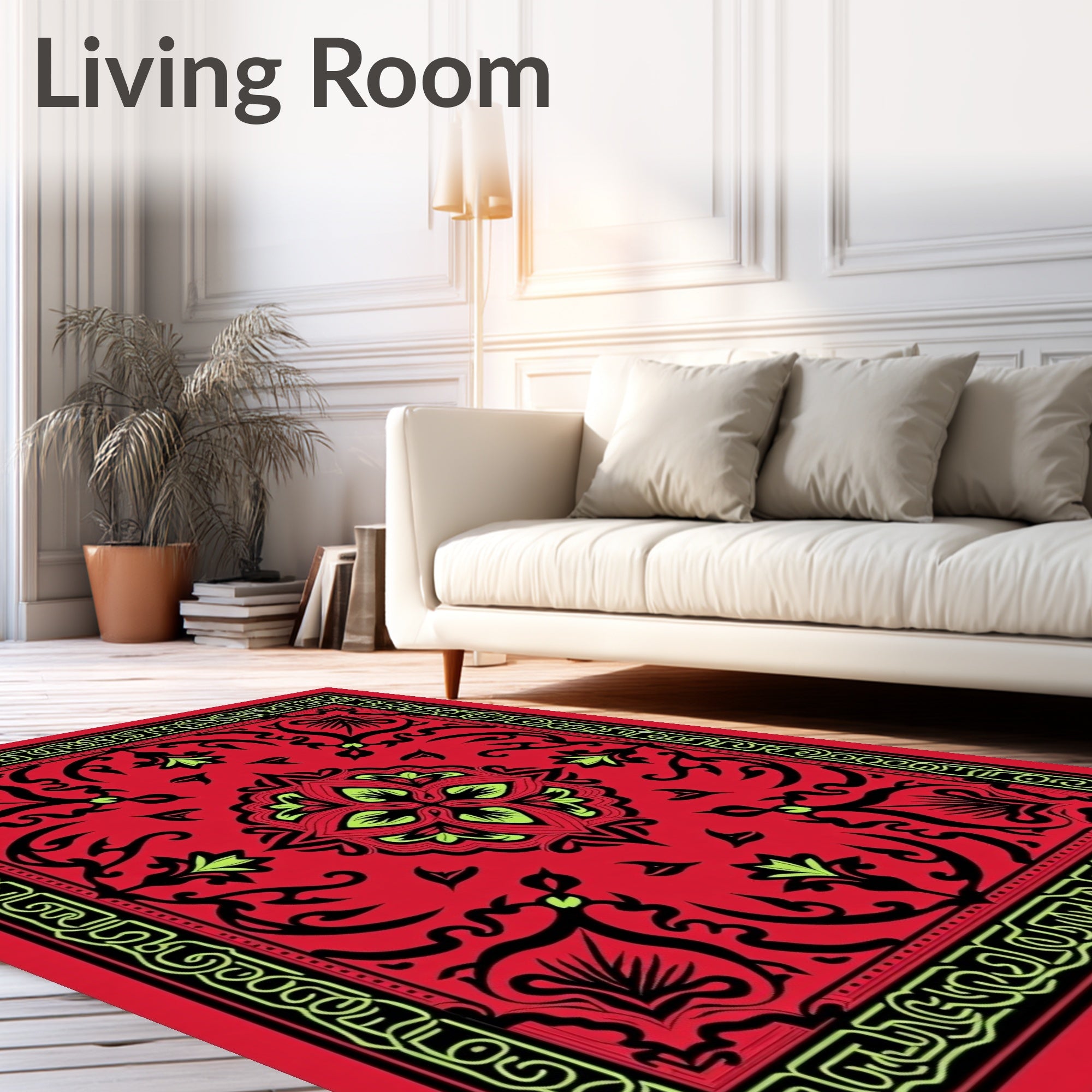 Vibrant Red Black Floral Medallion Rug