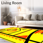 Bold Red Abstract Lines Yellow Rug