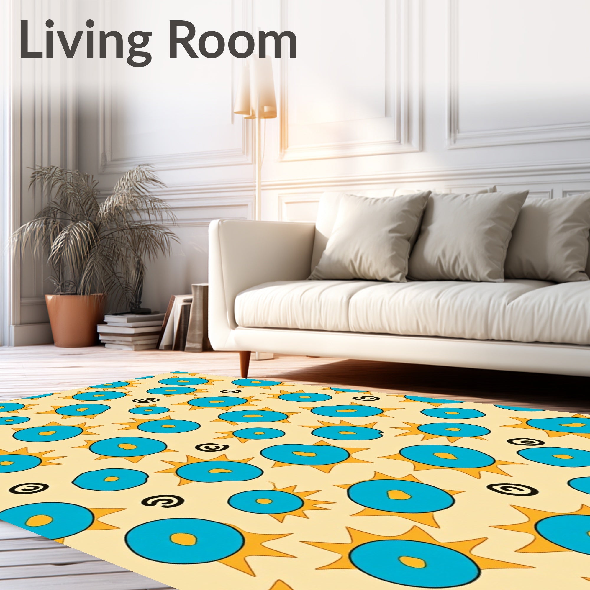Funky Blue Sunburst Swirls Rug