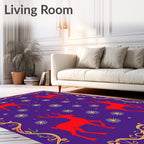 Red Deer Purple Floral Border Rug