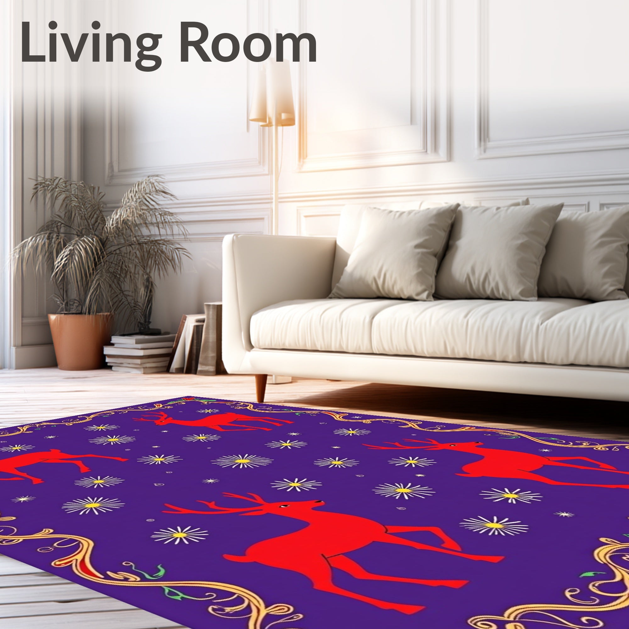Red Deer Purple Floral Border Rug