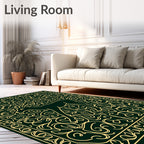 Dark Green Golden Deer Line Art Rug