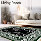 Dark Green White Floral Medallion Rug