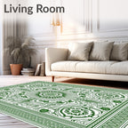Rich Forest Green Intricate Floral Medallion Rug