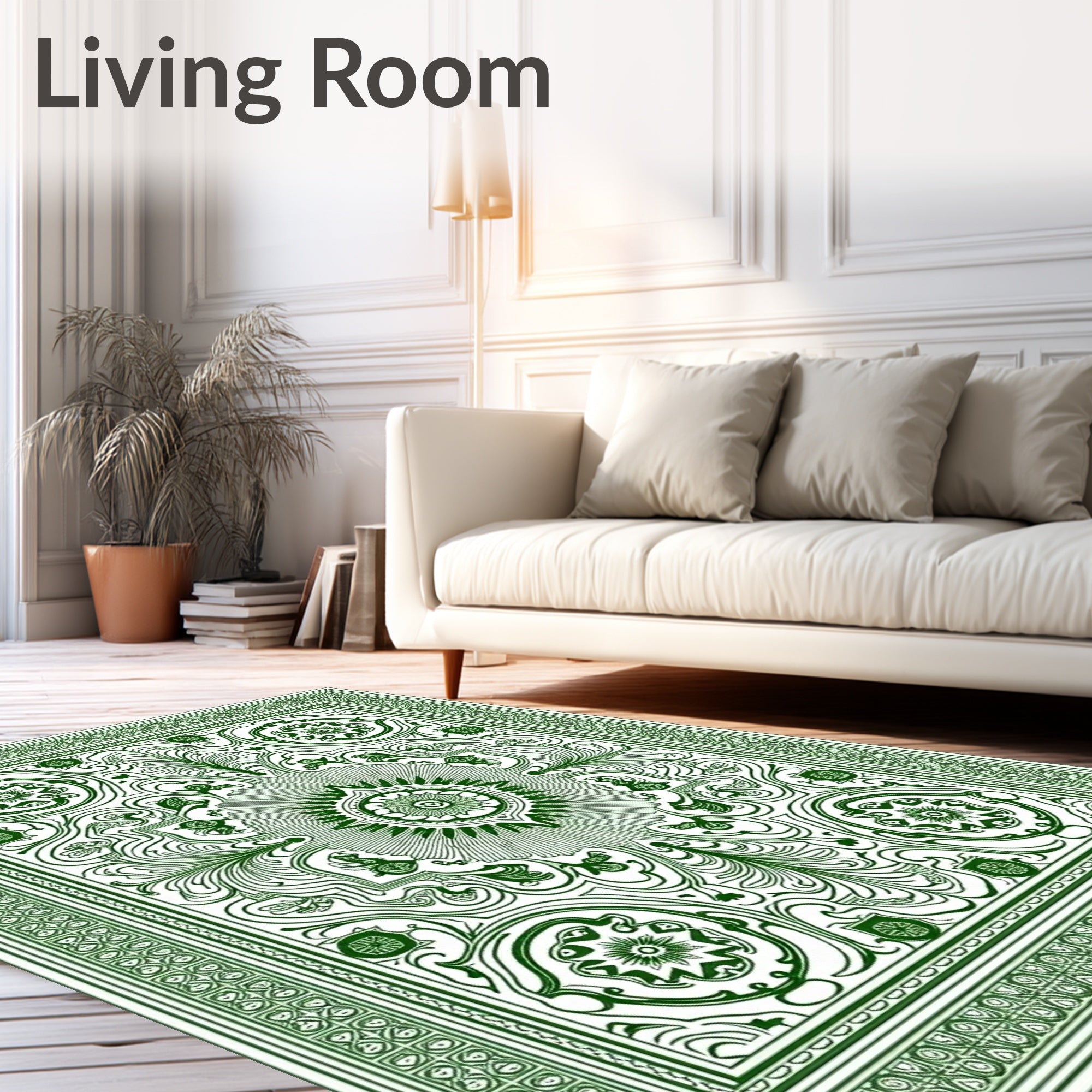 Rich Forest Green Intricate Floral Medallion Rug