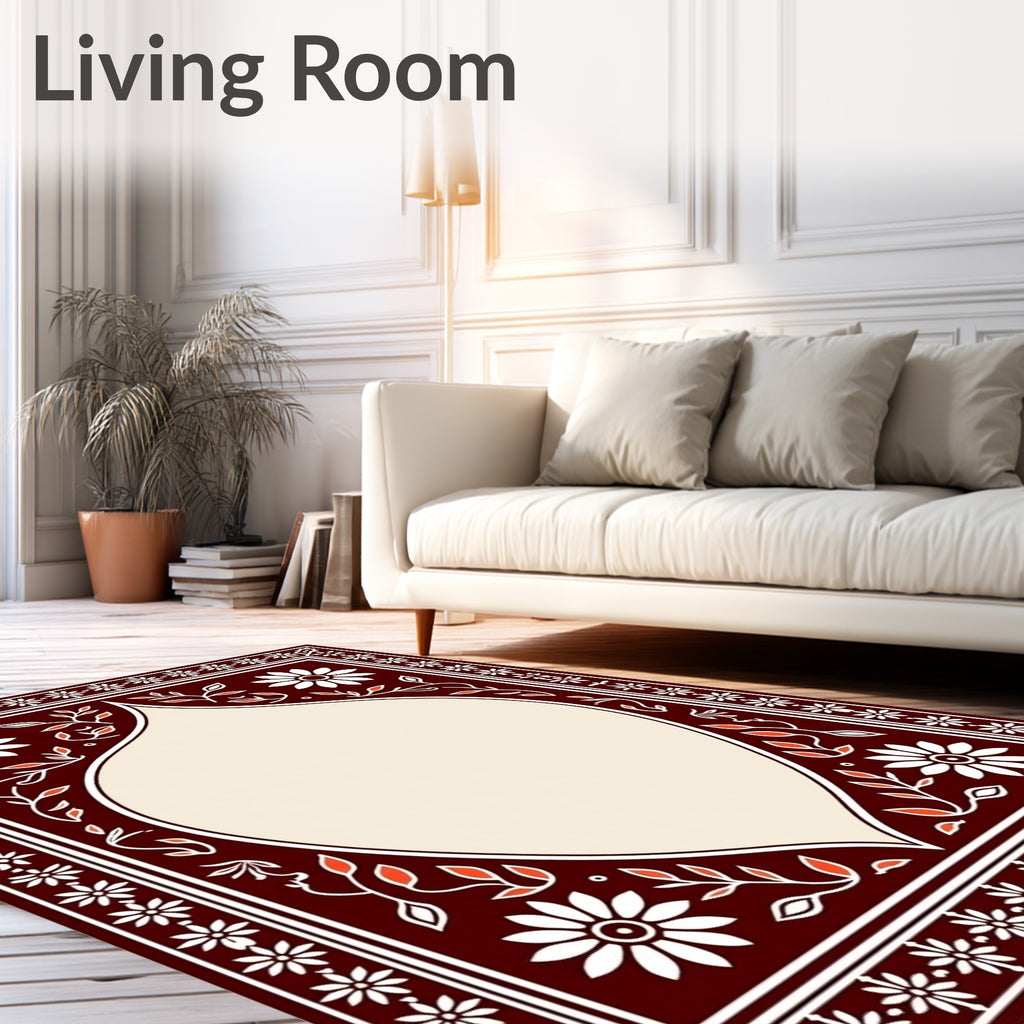 Crimson Floral Border Medallion Cream Rug