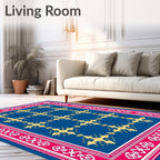 Vibrant Gold Crosses Blue Border Rug