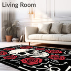 Dark Red Rose Skull Border Rug