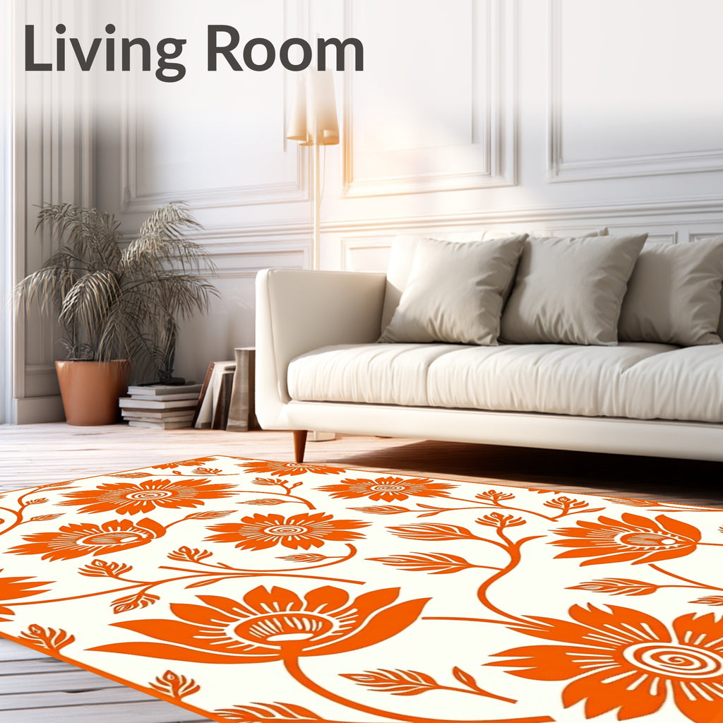 Vibrant Orange Floral Vine Rug
