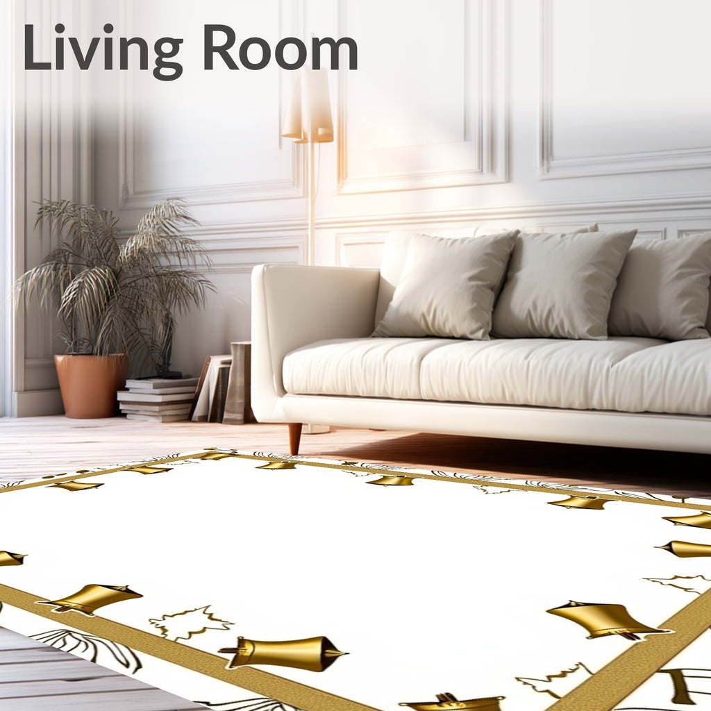 Golden Bells Festive Holiday Border Rug