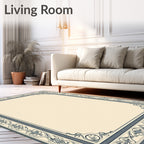 Navy Blue Floral Border Rug