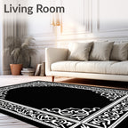 Elegant Black White Scroll Border Rug