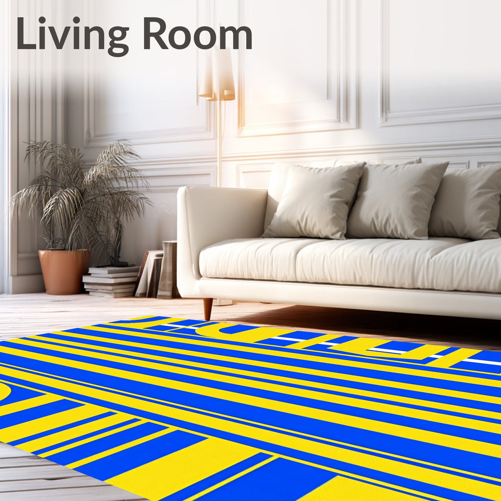 Bold Blue Yellow Stripe Composition Rug