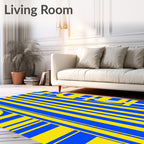 Bold Blue Yellow Stripe Composition Rug