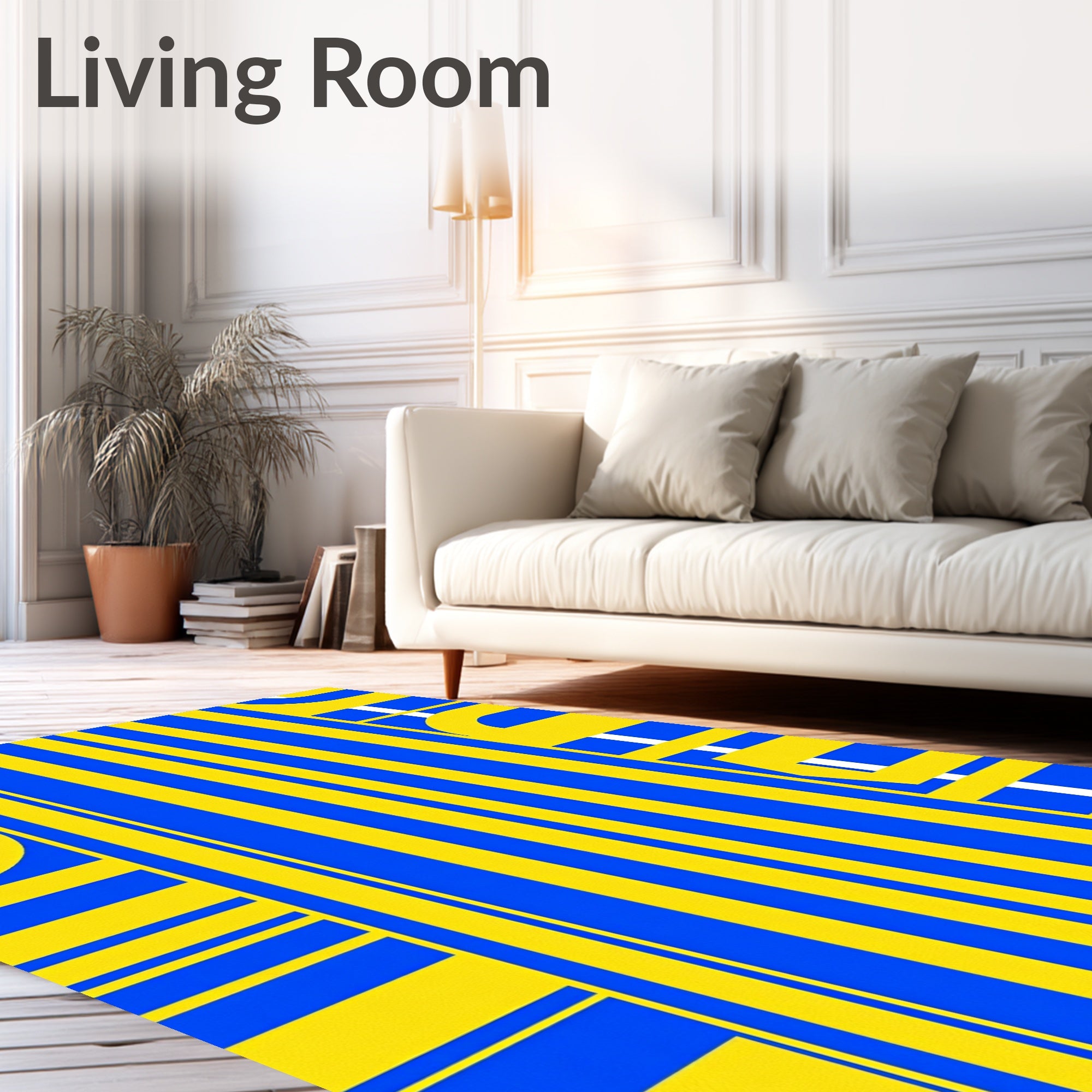 Bold Blue Yellow Stripe Composition Rug