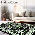 Elegant Black Green Floral Medallion Rug